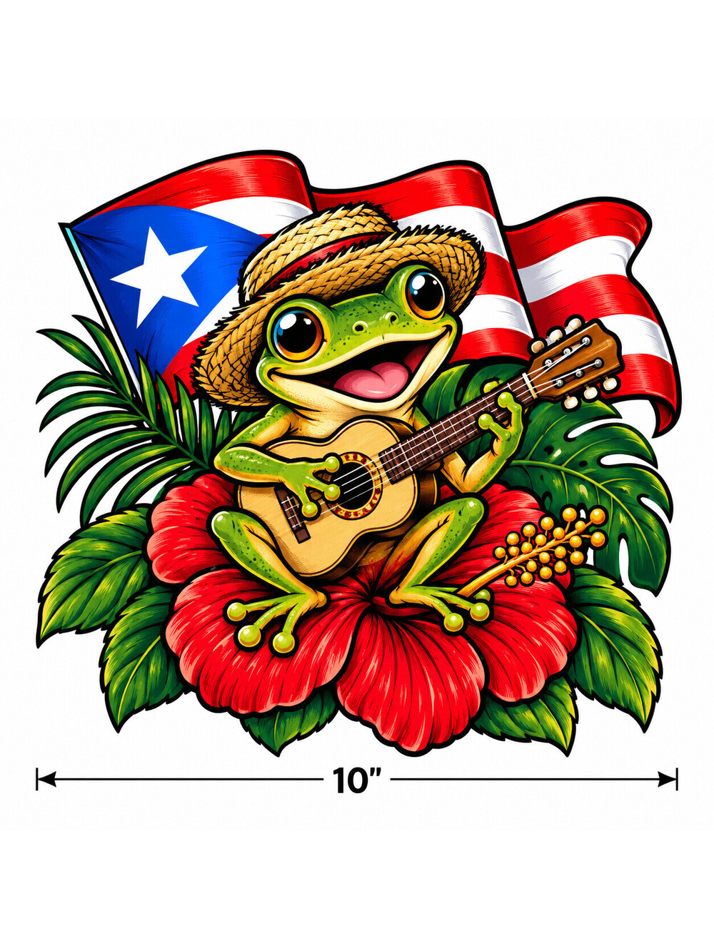 4pcs 10" Puerto Rico Coqui Ukulele DTF PNG Hibiscus Iron On Transfer